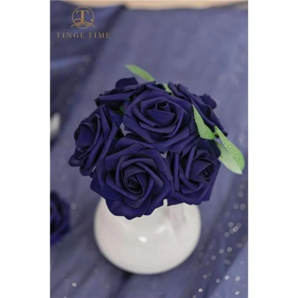 Navy Blue Artificial Roses 25pcs Fake Flowers for Wedding Bouquets Centerpieces